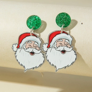 Boucles d'oreilles Père Noël en acrylique avec clous verts pailletés et bonnet rouge