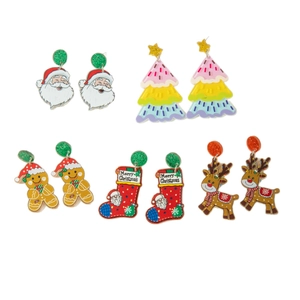 Lot de 5 paires de boucles d'oreilles Noël en acrylique avec Père Noël et renne
