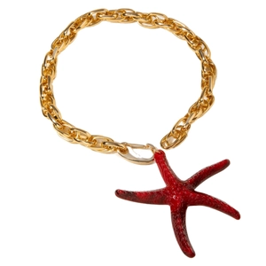 Collier imposant avec chaîne dorée épaisse et grand pendentif étoile de mer rouge