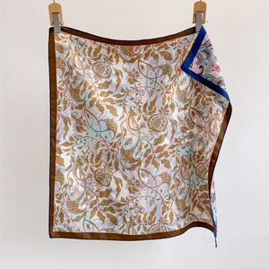 Classic paisley twill silk square scarf for women with elegant floral print and brown border