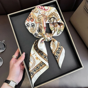 Elegant Square Scarf Imitation Satin Paisley Floral Print Retro Headscarf Neck Scarf For Women Office Lady Accessory