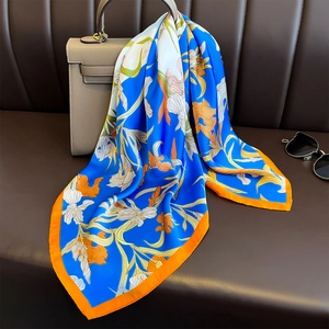 Floral Square Scarf Faux Satin Satin Printed Thin Sun Protection Hair Bandana For Women Fashion Accessories
