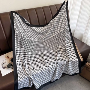 Classic black and white houndstooth 90cm square scarf with luxury monogram pattern