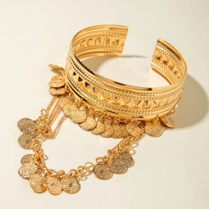 Bracelet de bras doré style cowboy occidental avec franges et breloques pièces