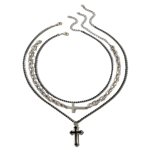 Ensemble de colliers superposés gothiques rétro avec chaînes argent et croix noires
