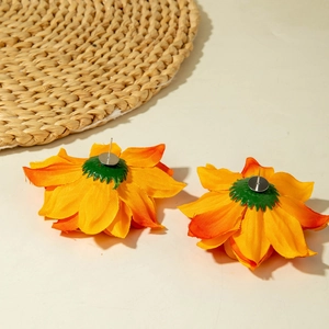 Bohemian large sunflower stud earrings with orange gradient fabric petals for women
