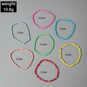 Detailed view of 7-piece colorful bohemian beaded bracelets with 5.5cm inner diameter