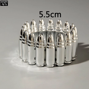 Industrial style silver bullet elastic bracelet set for women, 5.5cm diameter jewelry