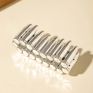 Silver CCB bullet-shaped stretch bracelet set with a double-row punk metal structure