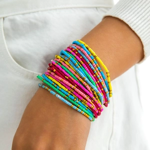 Bohemian Multilayer Colorful Glass Beaded Bracelet For Women Dopamine Style Elastic Beach Jewelry Alloy Spacers Bracelets