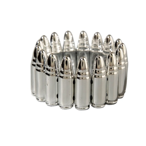 Polished silver CCB bullet-shaped stretch bracelet set with punk industrial design