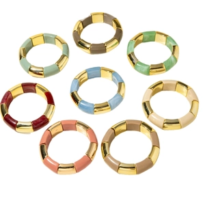 Lot de 8 bracelets élastiques bohèmes colorés style bambou avec tubes en métal doré