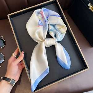 Elegant lotus floral square silk scarf for women in a luxury gift box setting
