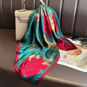 Sciarpa Quadrata Floreale Poliestere Sensazione Satine Stampa Peonia Protezione Solare Moda Versatile Avvolgimento Testa Collo