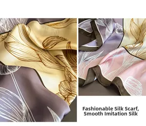 Detail of silk-like tulip floral scarf showing smooth texture and delicate rolled edges