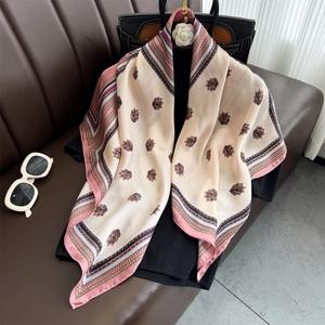 Elegant Floral Print Square Scarf Faux Satin Satin Lightweight Decorative Shawl For Women Fashion Neck Wrap Accessory