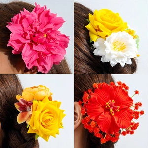 Grande Barrette À Fleurs De Simulation Tissu Polyester Épingles À Cheveux Florales Douces Pour Mariage À La Plage Vacances