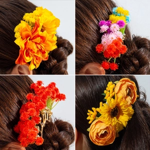 Bohemian Simulated Flower Hair Combs And Sticks Handmade Fabric Rose Sunflower Hairpins For Wedding Party Travel Boho Ethnic