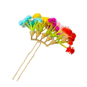 Bohemian floral hair comb with colorful artificial flowers on a golden alloy hair fork