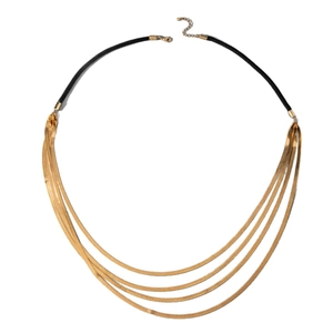 Minimalist multi-layer gold snake bone chain necklace with sleek black cord and lobster clasp