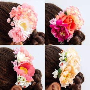 Artificial Satin Flower Hair Comb Sweet Bohemian Floral Tassel Headpiece For Wedding Party Handmade Alloy Resin Women