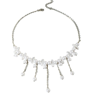 Irregular pearl tassel necklace with silver chain and elegant drop pendants for women