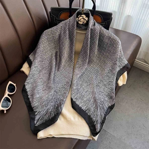 Women Elegant Faux Satin Square Scarf Large Shawl Wrap Black And White Woven Texture Fashion Accessory