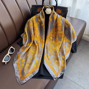 Vintage Baroque Print Satin Square Scarf Satin Like Floral Pattern Sun Protection Versatile Elegant Fashion Shawl For Women