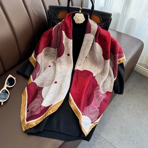 Floral Print Square Scarf For Women Elegant Satin Polyester Neck Wrap Large Satin Like Fashion Shawl Lightweight Scarf