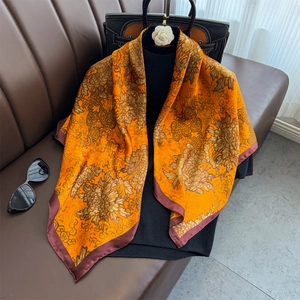 Carré De Satin Synthétique Satin Femme Écharpe Rétro Imprimé Floral Paisley Élégant Châle Léger Accessoires De Tête