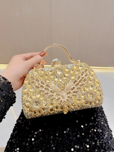 Luxury Women Evening Clutch Bag Rhinestone Butterfly Crystal Handbag Wedding Party Banquet Metal Handle With Chain Strap