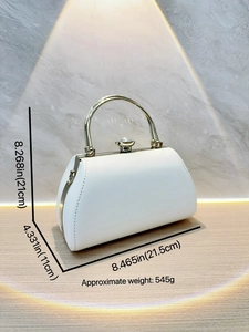 White rhinestone evening handbag with gold handles and dimensions for elegant styling