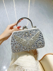 Detail of crystal evening bag showing butterfly pattern and large diamond clasp