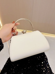 Women Evening Bag PU Leather Rhinestone Clasp Metal Handle Party Wedding Handbag With Removable Chain Strap
