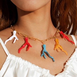 Collier Alliage Épais Chaîne Trombone Acrylique Émail Corail Coquillage Étoile Mer Piment Vacances Plage Bijoux Femmes
