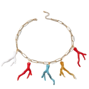 Collier pendentif corail coloré avec chaîne trombone dorée pour bijoux de plage d'été