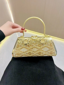 Borsa da Sera in Strass Vintage Lussuosa da Donna Oro Argento Nero Floreale Manico in Metallo Scatola Clutch per Matrimonio Festa Banchetto
