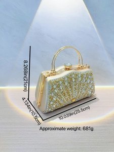 Sparkling champagne gold rhinestone evening clutch bag with round metal top handle