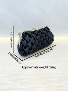 Elegant black pleated satin evening clutch bag with rhinestone frame and crystal clasp