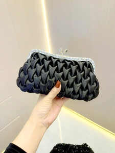 Evening Clutch Bag Pleated Satin Rhinestone Frame Elegant Wedding Party Banquet Vintage Handbag For Women Luxury Style