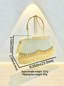 Luxury gold rhinestone evening clutch bag with sparkling tassels and metal handle for women