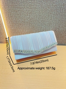 Sparkling rhinestone evening clutch bag with pleated satin finish for formal parties