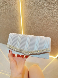 Elegant Shimmering Rhinestone Pleated Evening Clutch Bag For Women Satin Wedding Party Banquet Chain Crossbody Handbag Purse