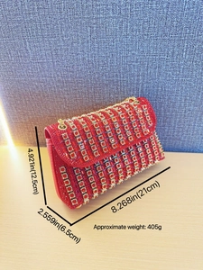 Elegant red rhinestone evening clutch bag with gold chain strap for wedding and party