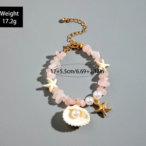 Détails du bracelet océanique en cristaux roses avec pendentifs étoile de mer et taille