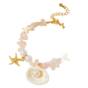 Bracelet océan avec pierres de quartz rose, perles et breloques étoile de mer