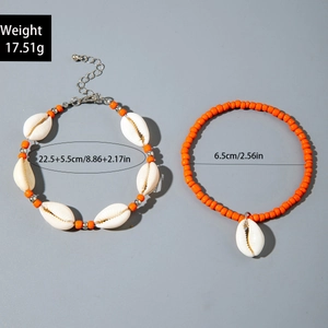Détails du lot de bracelets de cheville bohème en coquillage avec perles orange et chaîne