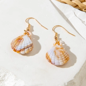 Summer beach style acrylic shell drop earrings with golden hooks on stone base
