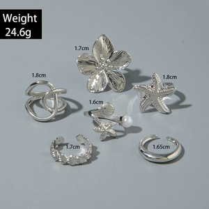 Spécifications de taille pour l'ensemble de bagues bohèmes avec fleurs et perles