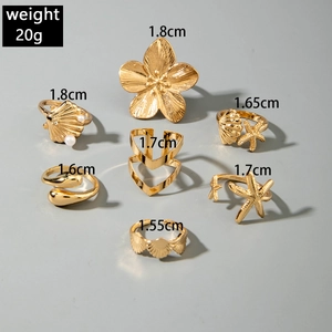 Guide des tailles pour ensemble de bagues bohèmes dorées avec motifs de coquillages et fleurs